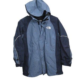 North Face Boys Jacket L Blue Full Zip Hood Water Resistant Nylon Color Block